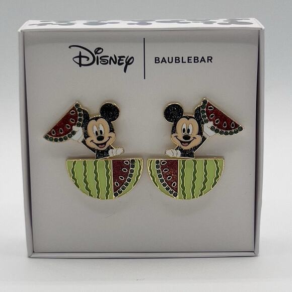 Disney BaubleBar Mickey Mouse Watermelon Earrings Summer Studs Glitter Cute Gift - Picture 3 of 5